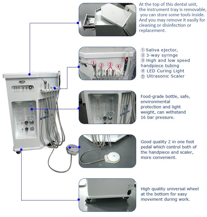 Greeloy®GU-P212 Mobile Dental Unit Built-in Curing Light Ultrasonic Scaler 3 in 1